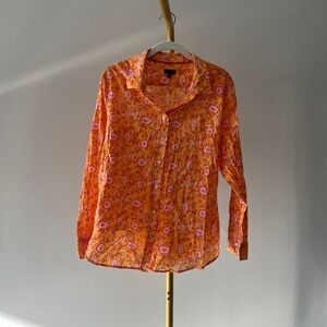 Talbots Orange Floral Button-Down Paisley Blouse